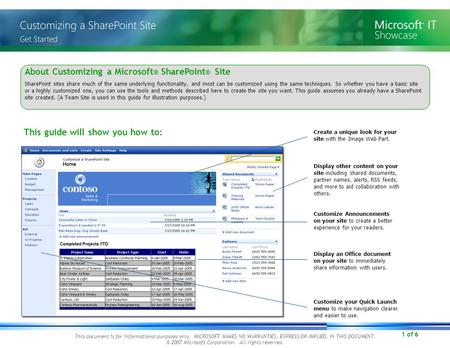 1 of 6 SharePoint sites share much of the same underlying functionality, and most can be customized using the same techniques. So whether you have a basic.