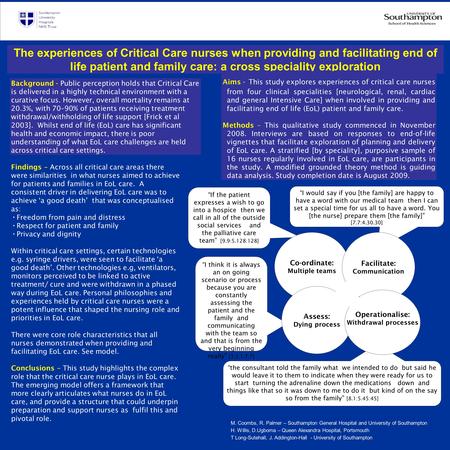 “I think it is always an on going scenario or process because you are constantly assessing the patient and the family and communicating with the team so.