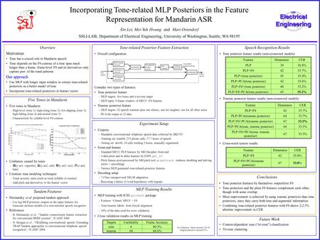 Incorporating Tone-related MLP Posteriors in the Feature Representation for Mandarin ASR Overview Motivation Tone has a crucial role in Mandarin speech.