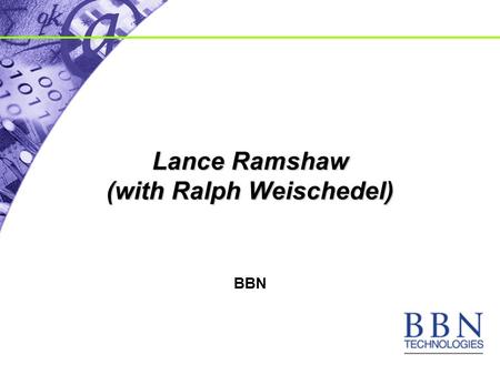 Lance Ramshaw (with Ralph Weischedel) BBN. 2 Ontobank Coreference Part of the multi-site Ontobank effort –Intended to combine with word-sense and propositional.