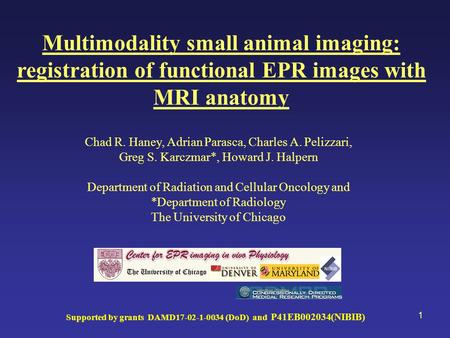 1 Multimodality small animal imaging: registration of functional EPR images with MRI anatomy Supported by grants DAMD17-02-1-0034 (DoD) and P41EB002034(NIBIB)