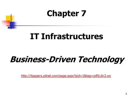 1 Chapter 7 IT Infrastructures Business-Driven Technology