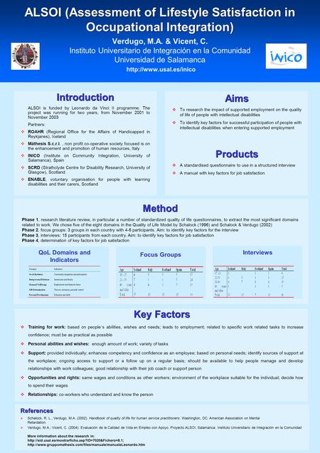 ALSOI (Assessment of Lifestyle Satisfaction in Occupational Integration) ALSOI (Assessment of Lifestyle Satisfaction in Occupational Integration) Verdugo,