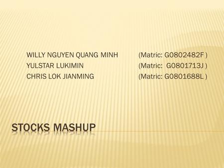 WILLY NGUYEN QUANG MINH(Matric: G0802482F ) YULSTAR LUKIMIN(Matric: G0801713J ) CHRIS LOK JIANMING(Matric: G0801688L )