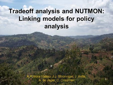 1 Tradeoff analysis and NUTMON: Linking models for policy analysis A.P Mora-Vallejo, J.J. Stoorvogel, J. Antle, A. de Jager, C. Crissman.