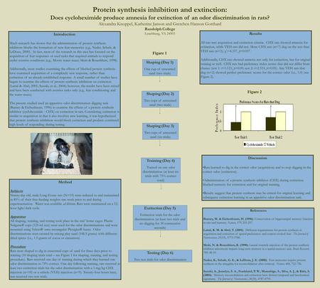 Protein synthesis inhibition and extinction: Does cycloheximide produce amnesia for extinction of an odor discrimination in rats? Alexandra Knoppel, Katherine.