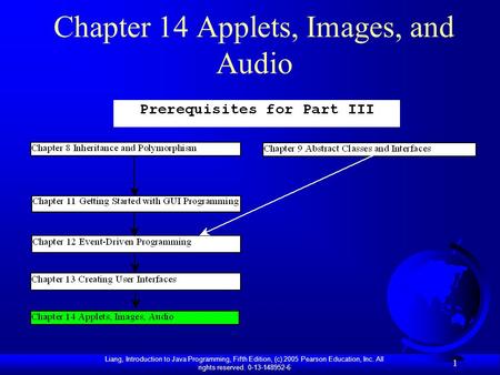 Liang, Introduction to Java Programming, Fifth Edition, (c) 2005 Pearson Education, Inc. All rights reserved. 0-13-148952-6 1 Chapter 14 Applets, Images,