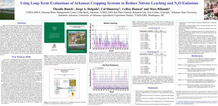 Using Long-Term Evaluations of Arkansas Cropping Systems to Reduce Nitrate Leaching and N 2 O Emissions Theodis Bunch 1, Jorge A. Delgado 2, Cal Shumway.