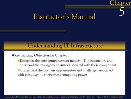 Applegate, L.M., Austin, R.D, and Soule, D.L., Corporate Information Strategy and Management, 8 th edition, Burr Ridge, IL: McGraw-Hill/Irwin, 2009 Instructor’s.