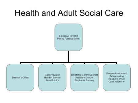 Health and Adult Social Care Executive Director Penny Furness Smith Director’s Office Care Provision Head of Service Jane Brentor Integrated Commissioning.