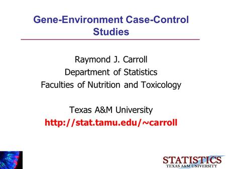 Gene-Environment Case-Control Studies Raymond J. Carroll Department of Statistics Faculties of Nutrition and Toxicology Texas A&M University