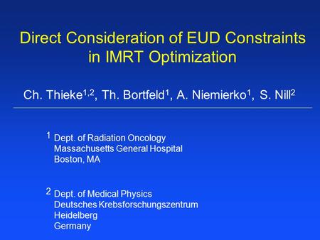 Direct Consideration of EUD Constraints in IMRT Optimization