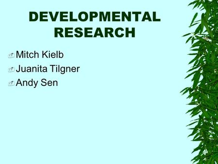 DEVELOPMENTAL RESEARCH  Mitch Kielb  Juanita Tilgner  Andy Sen.