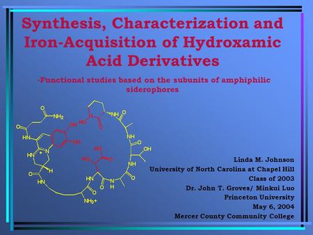 Synthesis, Characterization and Iron-Acquisition of Hydroxamic Acid Derivatives -Functional studies based on the subunits of amphiphilic siderophores Linda.