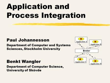 Application and Process Integration Paul Johannesson Department of Computer and Systems Sciences, Stockholm University Benkt Wangler Department of Computer.