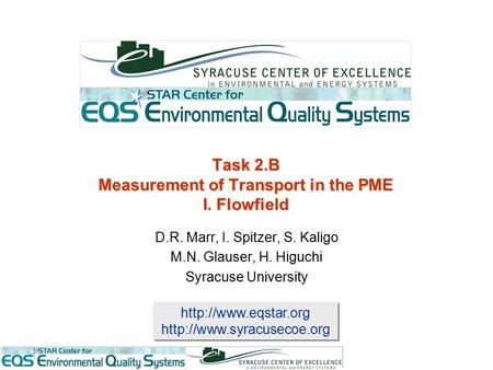 Task 2.B Measurement of Transport in the PME I. Flowfield.