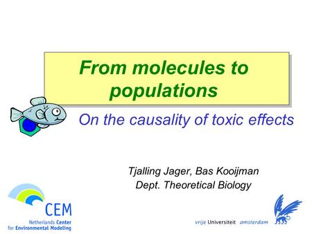 From molecules to populations On the causality of toxic effects Tjalling Jager, Bas Kooijman Dept. Theoretical Biology.