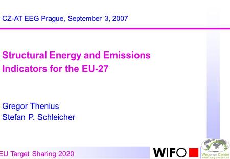 Www.innowww.innovation-klima.at EU Target Sharing 2020 Structural Energy and Emissions Indicators for the EU-27 Gregor Thenius Stefan P. Schleicher CZ-AT.