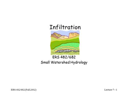 Lecture 7 - 1 ERS 482/682 (Fall 2002) Infiltration ERS 482/682 Small Watershed Hydrology.