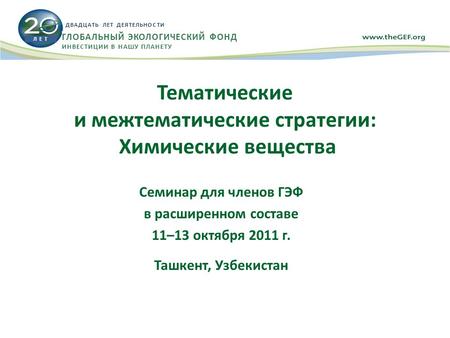 Тематические и межтематические стратегии: Химические вещества Семинар для членов ГЭФ в расширенном составе 11–13 октября 2011 г. Ташкент, Узбекистан Л.