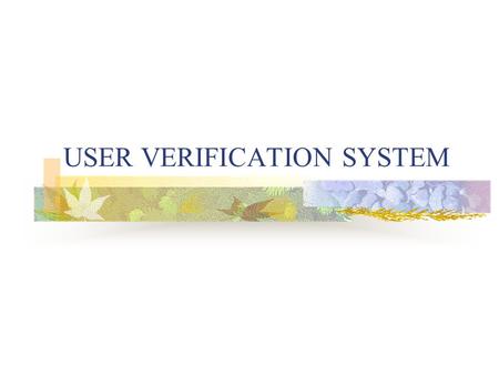 USER VERIFICATION SYSTEM. Scope Web Interface RGB separation Pervasive.