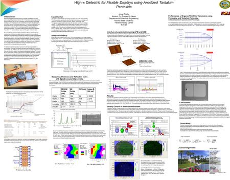 High-  Dielectric for Flexible Displays using Anodized Tantalum Pentoxide Jovan Trujillo Advisor: Dr. Gregory B. Raupp Department of Chemical Engineering.