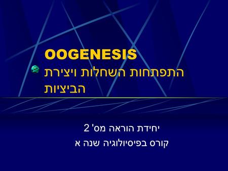 OOGENESIS התפתחות השחלות ויצירת הביציות