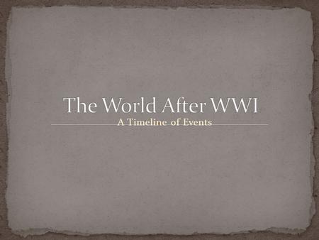 A Timeline of Events. 11/11/1918 – WWI ENDS 1918-1924 – Lenin Rules over Communist USSR 1924 – Lenin Dies…Stalin in Control.