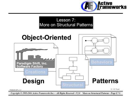 Copyright © 1995-2004 Active Frameworks Inc. - All Rights Reserved - V2.0More on Structural Patterns - Page L7-1 PS95&96-MEF-L14-1 Dr. M.E. Fayad Creationa.