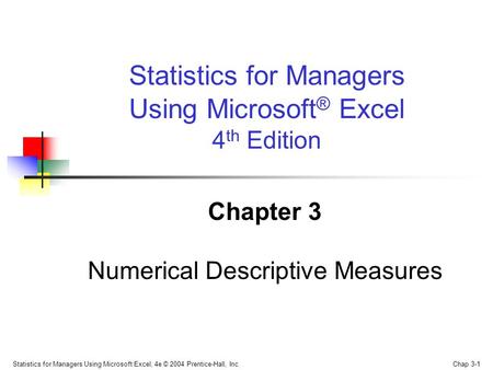 Statistics for Managers Using Microsoft® Excel 4th Edition