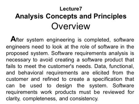 Analysis Concepts and Principles