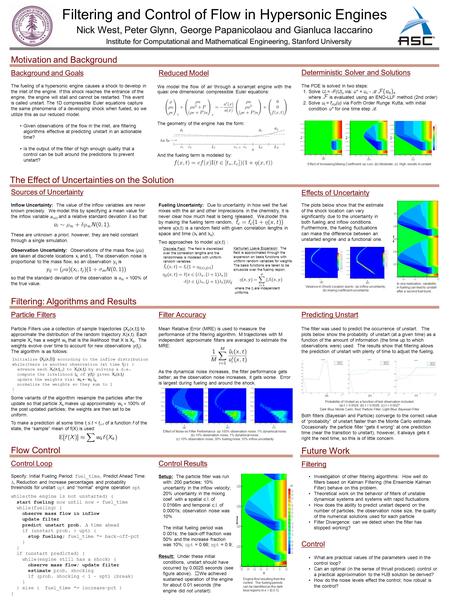 Filtering and Control of Flow in Hypersonic Engines Nick West, Peter Glynn, George Papanicolaou and Gianluca Iaccarino Institute for Computational and.