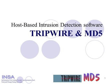 Information Networking Security and Assurance Lab National Chung Cheng University 1 Host-Based Intrusion Detection software TRIPWIRE & MD5.