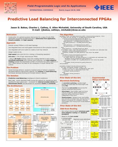 Field-Programmable Logic and its Applications INTERNATIONAL CONFERENCEMadrid, August 28-30, 2006 Jason D. Bakos, Charles L. Cathey, E. Allen Michalski,