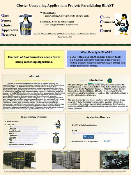 Cluster Computing Applications Project: Parallelizing BLAST The field of Bioinformatics needs faster string matching algorithms. What Exactly is BLAST?