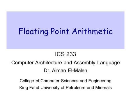 Floating Point Arithmetic