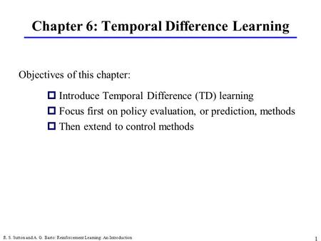 Chapter 6: Temporal Difference Learning