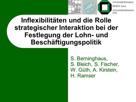 Universität Konstanz MPIEW Jena Universität Karlsruhe (TH) Inflexibilitäten und die Rolle strategischer Interaktion bei der Festlegung der Lohn- und Beschäftigungspolitik.