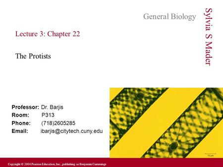 Alberts, Bray, Hopkins, Johnson Copyright © 2004 Pearson Education, Inc., publishing as Benjamin Cummings Professor: Dr. Barjis Room: P313 Phone: (718)2605285.