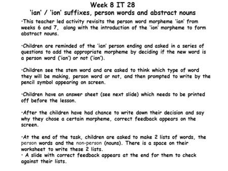 ‘ian’ / ‘ion’ suffixes, person words and abstract nouns