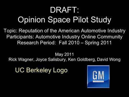 DRAFT: Opinion Space Pilot Study Topic: Reputation of the American Automotive Industry Participants: Automotive Industry Online Community Research Period: