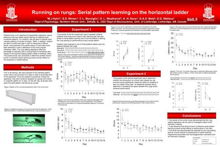 Methods Experiment 1 Conclusions Running on rungs: Serial pattern learning on the horizontal ladder *M.J Hylin 1 ; S.S. Winter 1 ; T. L. Marsiglio 1 ;
