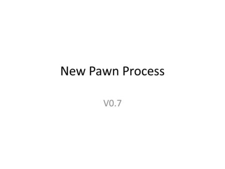 New Pawn Process V0.7. Current Final step of workflow invokes an ‘archive’ process Processes manually invoked by use on selected items Archive process.