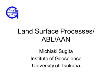 Land Surface Processes/ ABL/AAN Michiaki Sugita Institute of Geoscience University of Tsukuba.