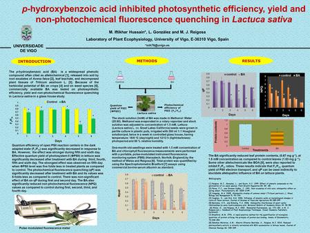 P-hydroxybenzoic acid inhibited photosynthetic efficiency, yield and non-photochemical fluorescence quenching in Lactuca sativa The p-hydroxybenzoic acid.