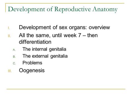 Development of Reproductive Anatomy