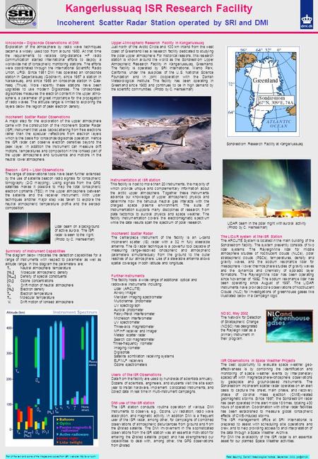 Incoherent Scatter Radar Station operated by SRI and DMI Kangerlussuaq ISR Research Facility. Peter Stauning. Danish Meteorological Institute. September.