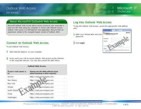 1 of 2 This document is for informational purposes only. MICROSOFT MAKES NO WARRANTIES, EXPRESS OR IMPLIED, IN THIS DOCUMENT. © 2007 Microsoft Corporation.