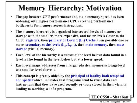 Memory Hierarchy: Motivation