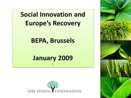 Social Innovation and Europe’s Recovery BEPA, Brussels January 2009 : Social Innovation and Europe’s Recovery BEPA, Brussels January 2009 :